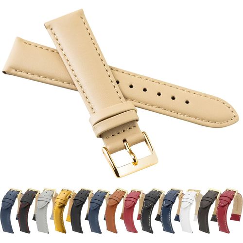 Kal-Bracelet De Montre Llb En Cuir Lisse Véritable Avec Boucle Dorée En Cuir De Vachette Fin