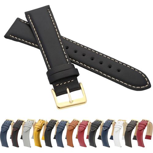 Kal-Bracelet De Montre Llb En Cuir Lisse Véritable Avec Boucle Dorée En Cuir De Vachette Fin