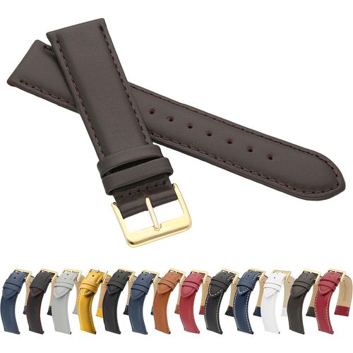 Kal-Bracelet De Montre Llb En Cuir Lisse Véritable Avec Boucle Dorée En Cuir De Vachette Fin