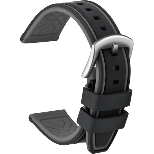 Kal-Bracelet Montre Remplacer Silicone Bicolore - 20, 22, 24, 26mm Caoutchouc Montre Bracelet Avec Acier Inoxydable Boucle Argent
