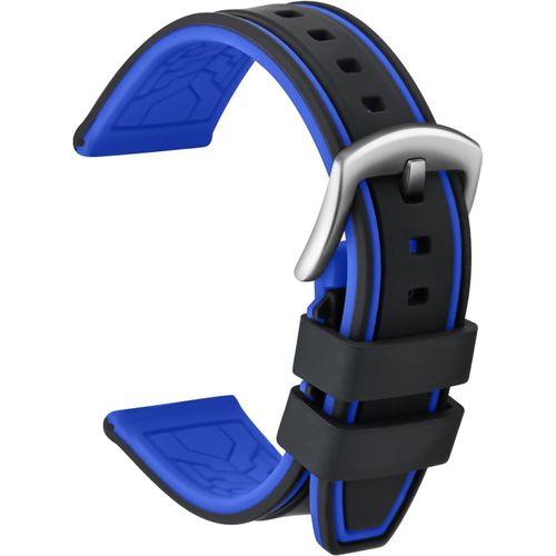 Kal-Bracelet Montre Remplacer Silicone Bicolore - 20, 22, 24, 26mm Caoutchouc Montre Bracelet Avec Acier Inoxydable Boucle Argent