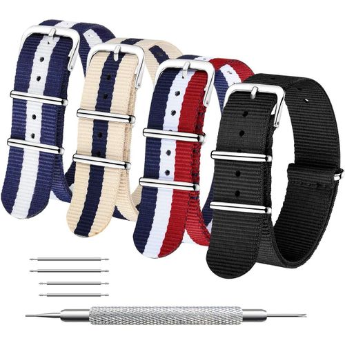 Kal-Bracelet De Montre 4/8 Paquet Bracelet 16mm 18mm 20mm 22mm 24mm Bandes En Nylon Balistique Bracelet Avec Boucle En Acier Inoxydable