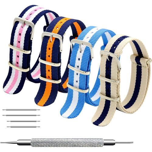 Kal-Bracelet De Montre 4/8 Paquet Bracelet 16mm 18mm 20mm 22mm 24mm Bandes En Nylon Balistique Bracelet Avec Boucle En Acier Inoxydable
