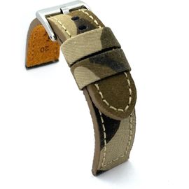 Kal-Bracelet De Montre En Tissu Camouflage Militaire Et Cuir 18mm 20mm 22mm 24mm 26mm 28mm 30mm Ref 370