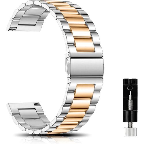 Kal-Métal Bracelet Pour 20mm 18mm 22mm Bracelets De Remplacement Banda De Montre De Rechange En Acier Inoxydable Pour Femme Homme - Argent/Or Rose