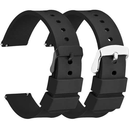 Kal-2 Pcs Bracelets De Montre En Caoutchouc De Silicone Dégagement Rapide, Boucle En Acier Inoxydable Noir/Argent, Bracelet De Montre Universel De Remplacement Sportif