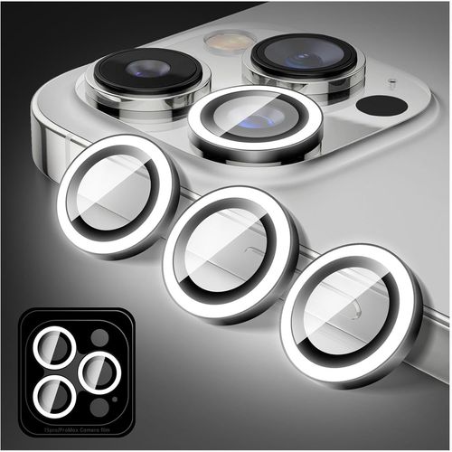 Kal-Lumineux Protecteur D'objectif D'appareil Photo Pour Iphone 12 Pro Max, Autocollants De Film De Couverture De Caméra En Verre Trempé, Anneaux En Alliage À Alignement Automatique