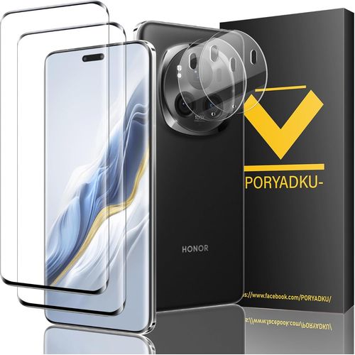 Kal-2+2 Pièces Verre Trempé Pour Honor Magic 6 Pro (2 Pièces)+ Caméra Protecteur(2 Pièces), Sans Bulle, Ultra Hd, 9h Dureté, 3d Couverture Complète Protection Écran Pour Honor Magic 6 Pro 5g