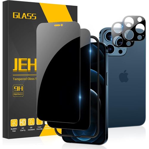 Kal-[2+2 Pièces Verre Trempé Anti Espion Pour Iphone 12 Pro Max 6.7 Pouce, 2pcs Protection Écran Et 2pcs Caméra Arrière Protecteur [Confidentialité Protection][Dureté 9h][Antichoc Anti Rayure Vitre]