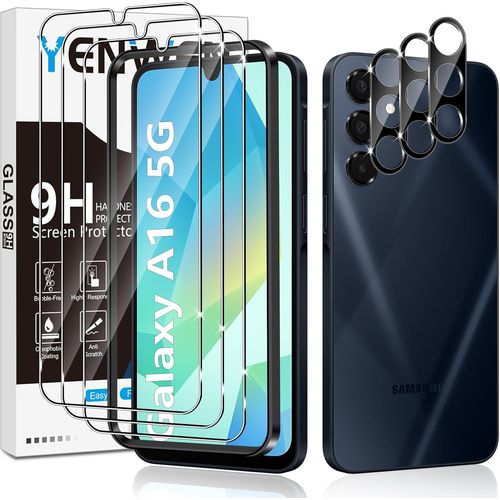 Kal-Verre Trempé Pour Samsung Galaxy A16 5g/4g Protection Ecran, 3 Pièces Protection Écran Film Et 3 Pièces Caméra Arrière Protecteur Pour Samsung A 16, Anti Rayures, Dureté 9h Glass, Sans Bulles