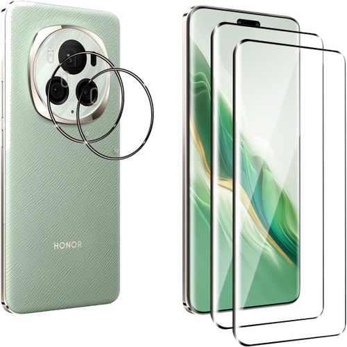 Kal-Lot De 4, 2 X Verre Trempé Pour Honor Magic 6 Pro Et 2 X Protection Caméra Arrière,3d Incurvé Couverture Complète,Hd Transparent,Dureté 9h,Anti Rayures,Compatible Avec Honor Magic 6 Pro