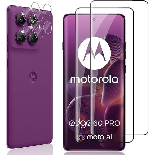 Kal-Verre Trempé Pour Motorola Moto Edge 60 Pro/Edge 60 Fusion / 60, 2 Pièces Protection Écran Film Avec 2 Pièces Caméra Arrière Protecteur, Dureté 9h Film Objectif Ultra Hd Vitre Trempé