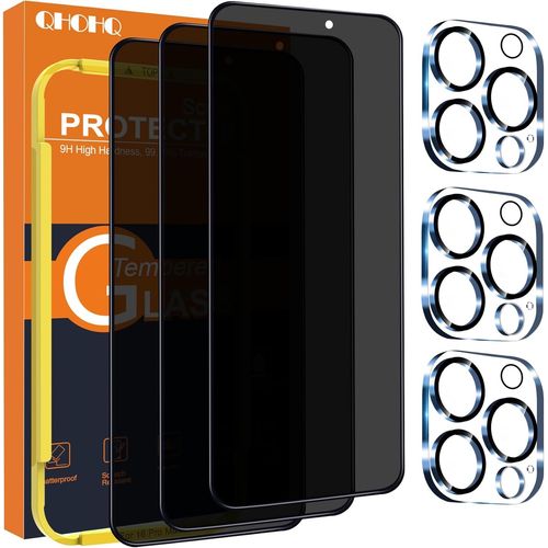 Kal-Verre Trempé Anti-Espion Pour Iphone 16 Pro Max + Caméra Protecteur, Qualité Militaire Protection Écran, [Couverture Complète], Ultra Top 9h+ Glass Film, Avec Outil De Montage [3+3 Pièces]