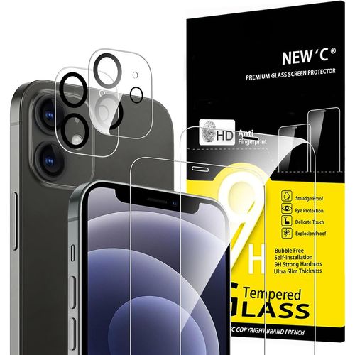 Kal-Lot De 4, 2 X Verre Trempé Pour Iphone 12 Mini Et 2 X Protection Ecran Caméra Arrière - Sans Bulles D'air -Ultra Résistant - Dureté 10h Glass