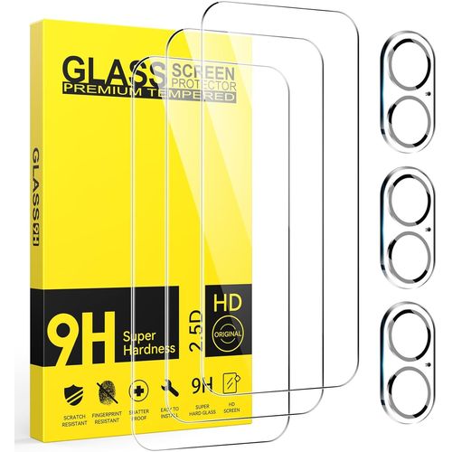 Kal-3 Pièces Verre Trempé Pour Iphone 16 Avec 3 Pièces Caméra Arrière Protecteur, Ultra Résistant Film Protection Écran, Anti-Rayures, Sans Bulles Film Protection Écran Avec Iphone 16 6.1