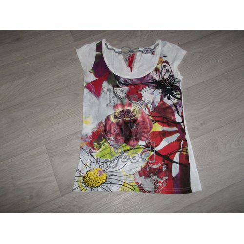 Tee Shirt Desigual Multicolore Et Blanc Fluide L Tbe