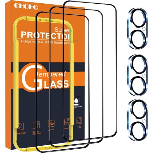 Kal-Verre Trempé Pour Iphone 16 + Caméra Arrière Protecteur, Qualité Militaire Protection Écran, [Couverture Complète], Ultra Top 9h+ Hd Glass Film, Avec Outil De Montage Facile [3+3 Pièces]