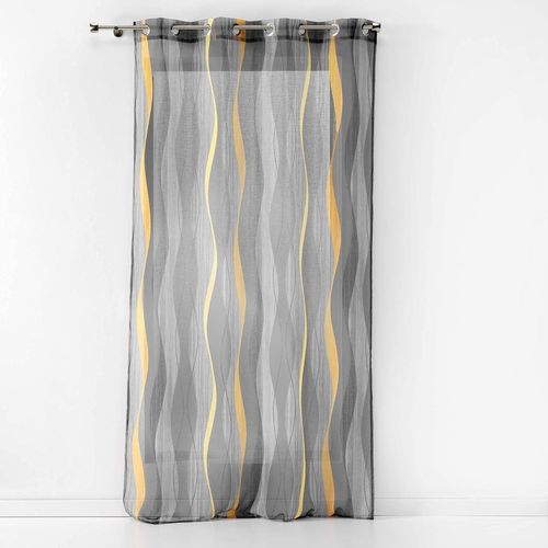 Voilage À Oeillets (140 X 240 Cm) Ondulys Jaune/Anthracite, Voile Sablé Imprimé