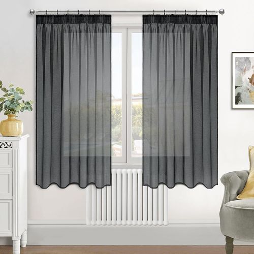 Rideau Chambre Transparent Rideaux Voilage Court Rideau Voilage Gris Chambre Adulte Enfant Ado Fille Salon Moderne Lot De 2, 3 Façons D'utiliser,140x145cm
