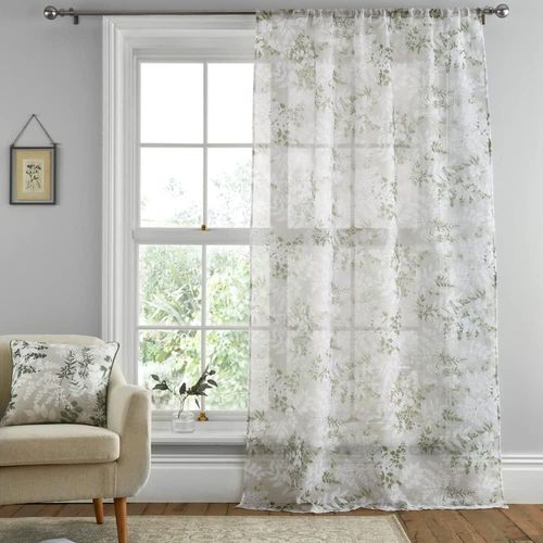 Rideau Simple À Feuilles Florales Blanches Pour Fenêtres - 140 X 182 Cm - Filet De Fenêtre À Feuilles Vertes - Rideau En Voile Blanc Pour Chambre Et Salon - Voilages Intérieurs