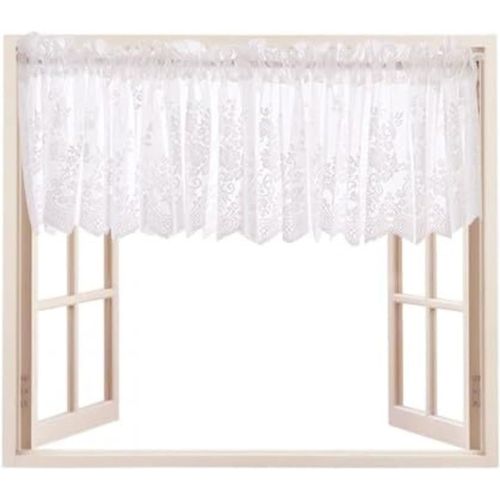 Rideau Brise Bise Cuisine, 137 * 61cm Demi-Rideaux Courts En Dentelle Pour Petites Fenêtres, Petit Rideaux Voile Passe Tringle Idéal Pour Café Cuisine, Salon Et Décoration De Chambre (Blanc137*61)