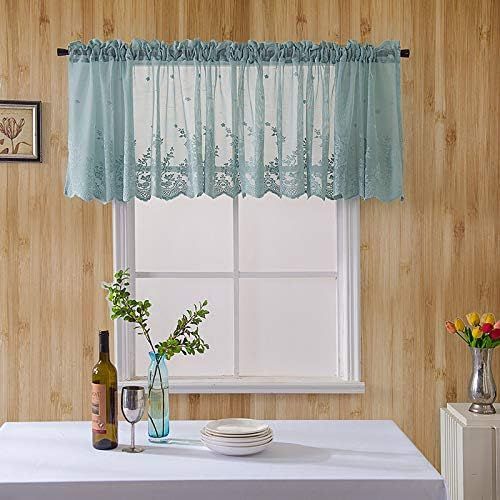 Rideau Brise Bise Cuisine, 130 * 41 Cm Demi-Rideaux Courts En Dentelle Pour Petites Fenêtres, Petit Rideaux Voile Passe Tringle - Idéal Pour Café Cuisine, Salon Et Décoration De Chambre (Vert)