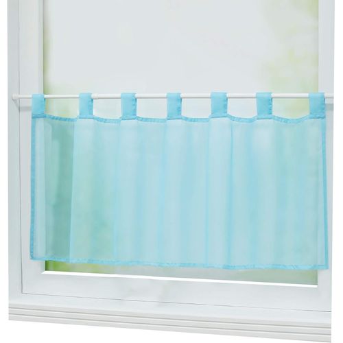 Rideau Brise-Bise Uni À Passant Sans Perçage Passe Tringle En Polyester Transparent Court Voilage Décor Pour Chambre Cuisine 1 Pièce Bleu Hxl 60x145cm