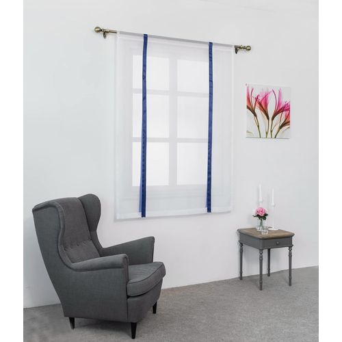 1 Pièce Store Romain Translucide Tulle Rideaux Voilages Vertical Poche De Tige Pour Chambre Cuisine Salon, Rubans Bleu Foncé, Largeur 100cm X Hauteur 120cm