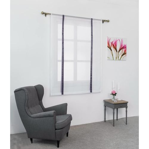 1 Pièce Store Romain Translucide Tulle Rideaux Voilages Vertical Poche De Tige Pour Chambre Cuisine Salon, Rubans Gris Foncé, Largeur 80cm X Hauteur 140cm