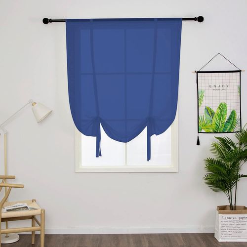 1 Pièce Store Romain Translucide Tulle Rideaux Voilages Vertical Poche De Tige Pour Chambre Cuisine Salon, Bleu Marine, Largeur 100cm X Hauteur 140cm
