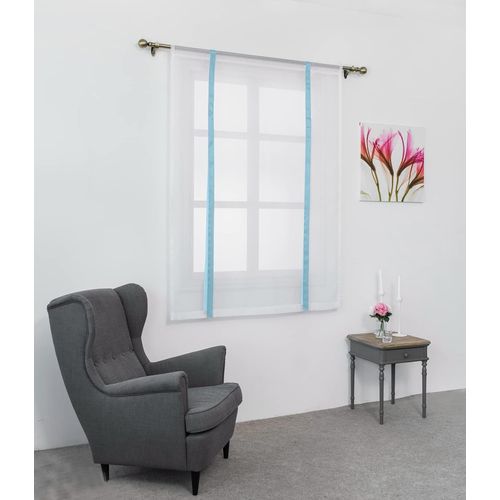 1 Pièce Store Romain Translucide Tulle Rideaux Voilages Vertical Poche De Tige Pour Chambre Cuisine Salon, Rubans Bleu Clair, Largeur 120cm X Hauteur 140cm