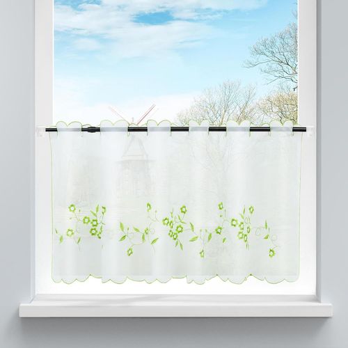 1 Pièce Rideaux Brise Bise Voilage Transparent Brodé Fleurs Passe Tringle Décoration De Cuisine Bureau Baie Vitrée Naturel Simple Vert H/L 60/120cm