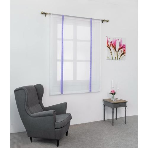 1 Pièce Store Romain Translucide Tulle Rideaux Voilages Vertical Poche De Tige Pour Chambre Cuisine Salon, Rubans Violet Clair, Largeur 140cm X Hauteur 140cm