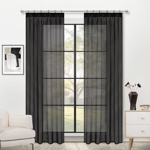 Rideau Noir Rideaux Salon Transparent Voile Chambre Adulte Enfant Ado Fille Salon Moderne Lot De 2, 3 Façons D'utiliser,140 X 245 Cm