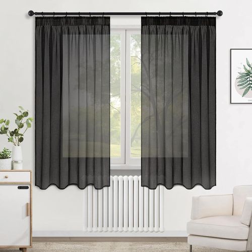 Rideau Noir, Rideau Voilage 140x145 Cm, Rideaux Voilage Court, Voile Rideau Brise Vue Fenetre Chambre Adulte Enfant Ado Fille Salon Moderne Lot De 2, 3 Façons D'utiliser