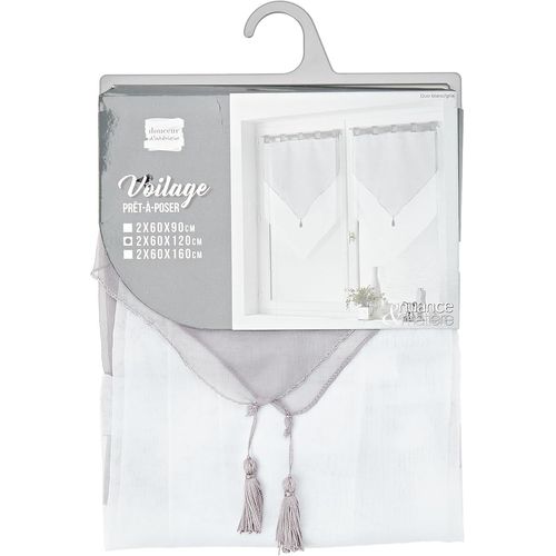 douceur d'intérieur, Paire de Voilages à Passants (2 x 60 x 120 cm) Duo Blanc/Gris, Voile Bicolore