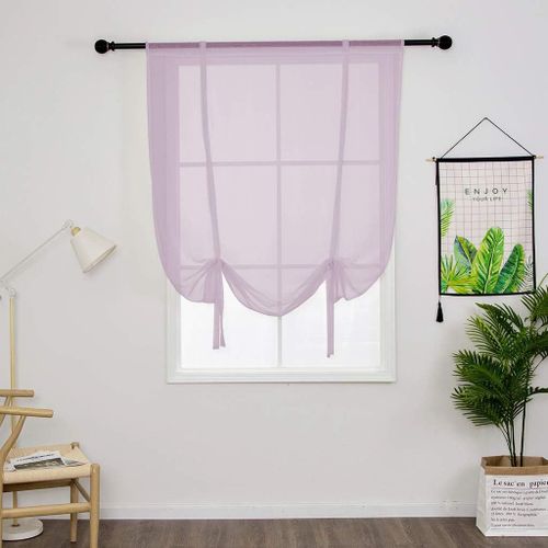 1 Pièce Store Romain Translucide Tulle Rideaux Voilages Vertical Poche De Tige Pour Chambre Cuisine Salon, Violet Clair, Largeur 120cm X Hauteur 140cm