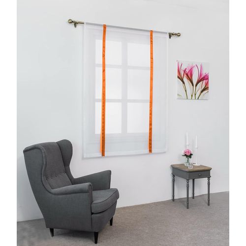 1 Pièce Store Romain Translucide Tulle Rideaux Voilages Vertical Poche De Tige Pour Chambre Cuisine Salon, Rubans Orange, Largeur 60cm X Hauteur 140cm