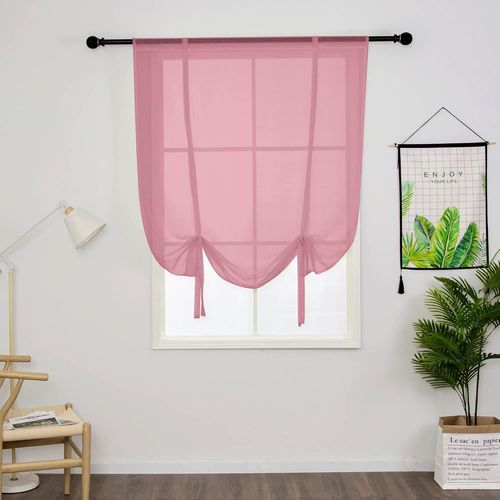 1 Pièce Store Romain Translucide Tulle Rideaux Voilages Vertical Poche De Tige Pour Chambre Cuisine Salon, Rouge Clair, Largeur 120cm X Hauteur 140cm