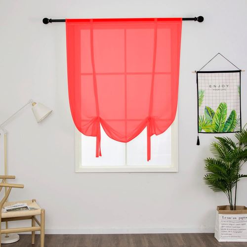 1 Pièce Store Romain Translucide Tulle Rideaux Voilages Vertical Poche De Tige Pour Chambre Cuisine Salon, Rouge, Largeur 100cm X Hauteur 120cm