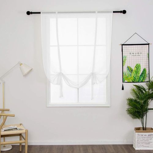1 Pièce Store Romain Translucide Tulle Rideaux Voilages Vertical Poche De Tige Pour Chambre Cuisine Salon, Blanc, Largeur 120cm X Hauteur 120cm