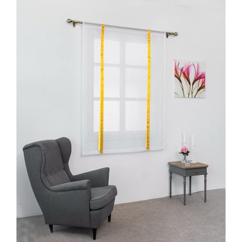 1 Pièce Store Romain Translucide Tulle Rideaux Voilages Vertical Poche De Tige Pour Chambre Cuisine Salon, Rubans Jaune, Largeur 100cm X Hauteur 140cm