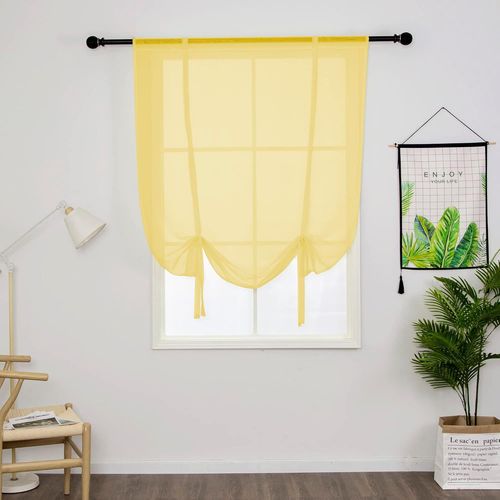 1 Pièce Store Romain Translucide Tulle Rideaux Voilages Vertical Poche De Tige Pour Chambre Cuisine Salon, Jaune, Largeur 120cm X Hauteur 140cm