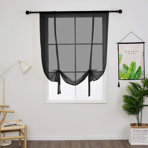 1 Pièce Store Romain Translucide Tulle Rideaux Voilages Vertical Poche De Tige Pour Chambre Cuisine Salon, Noir, Largeur 120cm X Hauteur 140cm