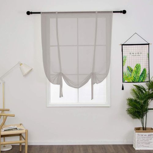 1 Pièce Store Romain Translucide Tulle Rideaux Voilages Vertical Poche De Tige Pour Chambre Cuisine Salon, Gris, Largeur 60cm X Hauteur 140cm