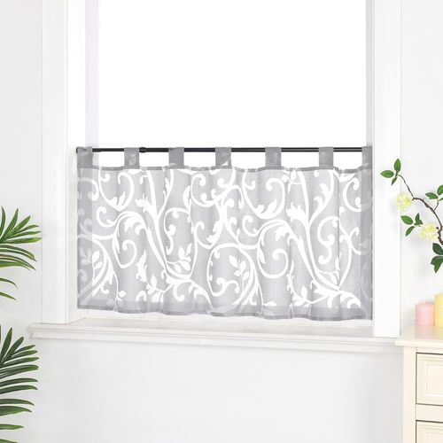 Rideau Brise Bise Rideaux Cuisine Voilge avec Passants Motif de Fleurs Gris HxL 45x120cm