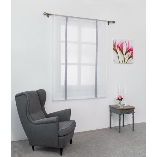 1 Pièce Store Romain Translucide Tulle Rideaux Voilages Vertical Poche De Tige Pour Chambre Cuisine Salon, Rubans Gris, Largeur 60cm X Hauteur 140cm