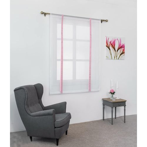 1 Pièce Store Romain Translucide Tulle Rideaux Voilages Vertical Poche De Tige Pour Chambre Cuisine Salon, Rubans Rose Clair, Largeur 60cm X Hauteur 140cm