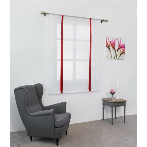 1 Pièce Store Romain Translucide Tulle Rideaux Voilages Vertical Poche De Tige Pour Chambre Cuisine Salon, Rubans Vin Rouge, Largeur 120cm X Hauteur 120cm