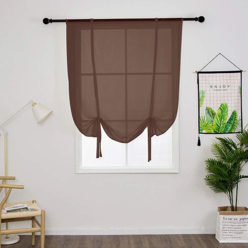 1 Pièce Store Romain Translucide Tulle Rideaux Voilages Vertical Poche De Tige Pour Chambre Cuisine Salon, Marron, Largeur 140cm X Hauteur 140cm